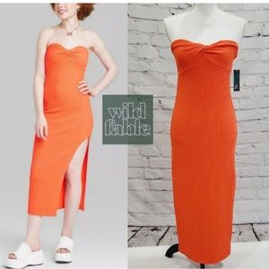 Twist Tube Strapless Midi Dress